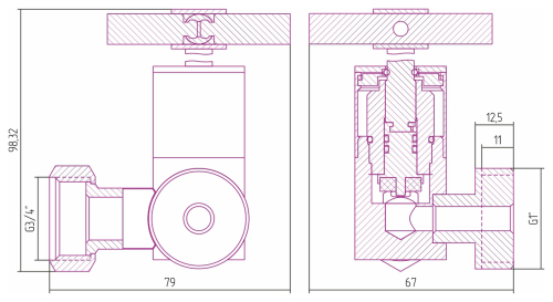 Вентиль 3D (левый) н/ж "СУНЕРЖА" (крест) G 1" нар.р. / G 3/4" н. г.