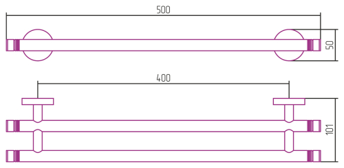 Держатель полотенец КАНЬОН двойной / L 500 Держатель полотенец КАНЬОН двойной / L 500