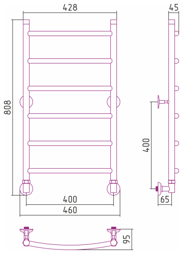 Водяной полотенцесушитель "ВПС-3" 800х400