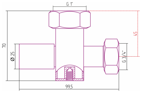 Вентиль с клапаном запорный (круглый) G 1" НГ х G 3/4" НГ