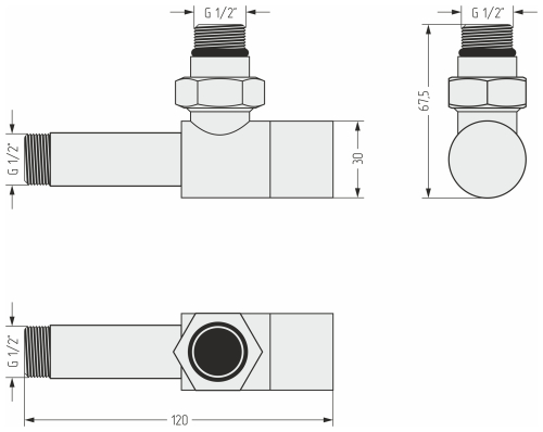 Вентиль угловой (под шестигранник) G 1/2" НР х G 1/2" НР